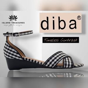 Prolubia® Checkered Black & White Wedges Sz 6 Ankle & Cross Straps Silver Accent